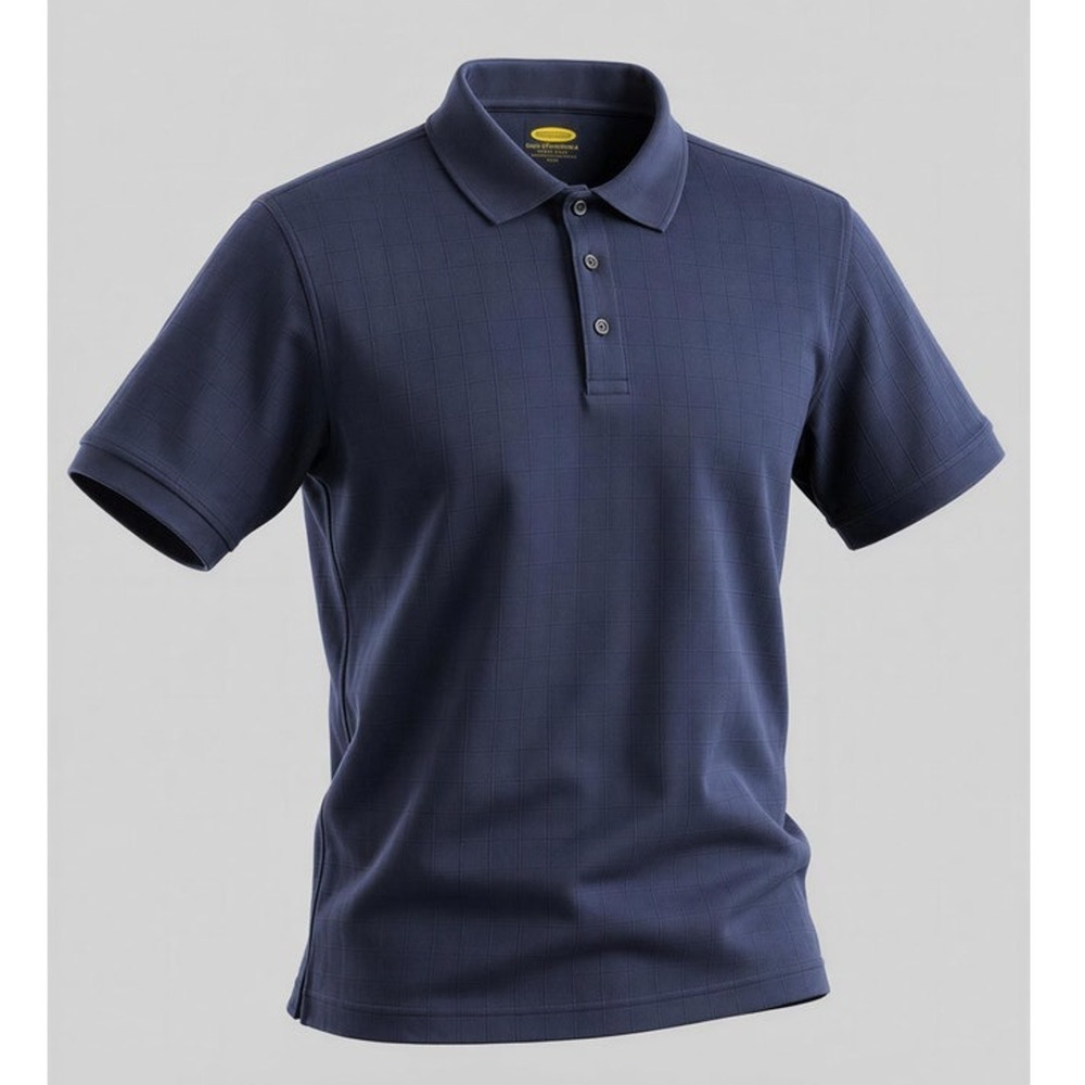 Greg Norman Men's Polo Shirt Size Large Navy Blue Tonal Check Golf Short
